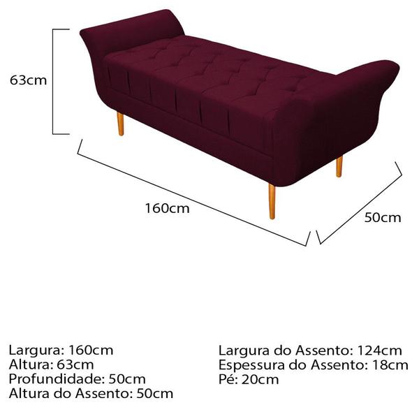 Imagem de Kit Cabeceira Lady e Recamier Ari 160 cm Queen Size Suede Bordô - ADJ Decor