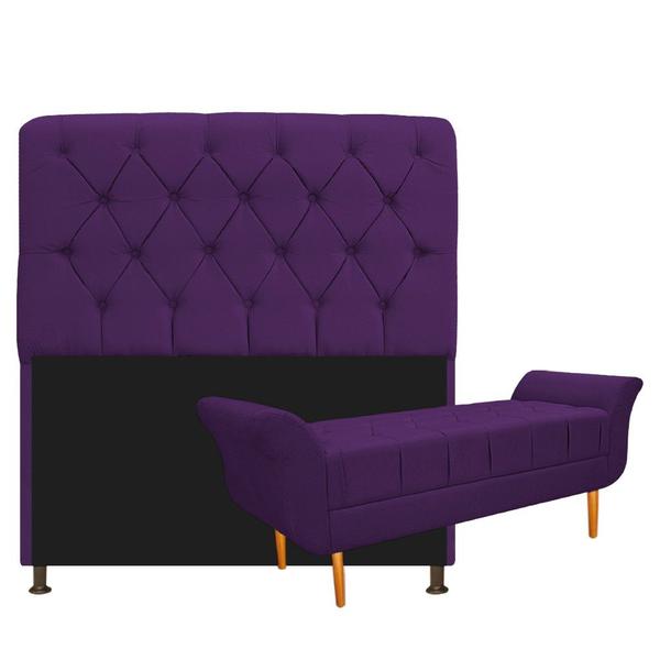 Imagem de Kit Cabeceira Lady e Recamier Ari 195 cm King Size Suede Roxo - ADJ Decor