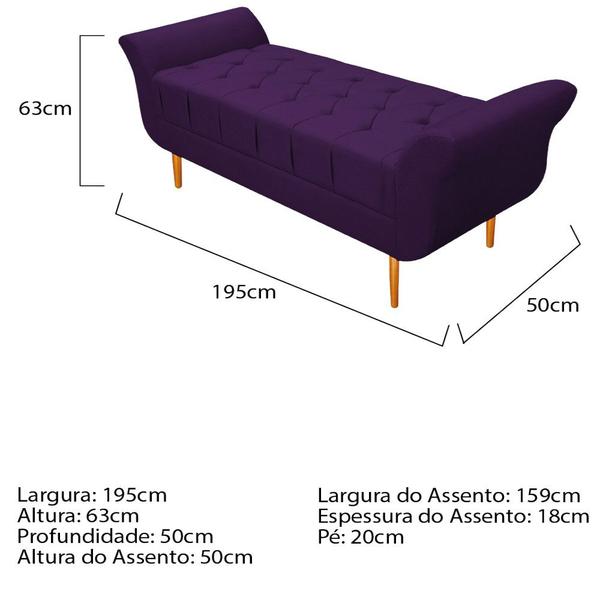 Imagem de Kit Cabeceira Lady e Recamier Ari 195 cm King Size Suede Roxo - ADJ Decor