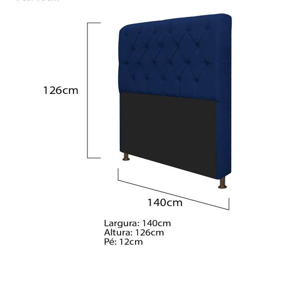 Imagem de Kit Cabeceira Lady e Recamier Félix 140 cm Casal Suede Azul Marinho - ADJ Decor