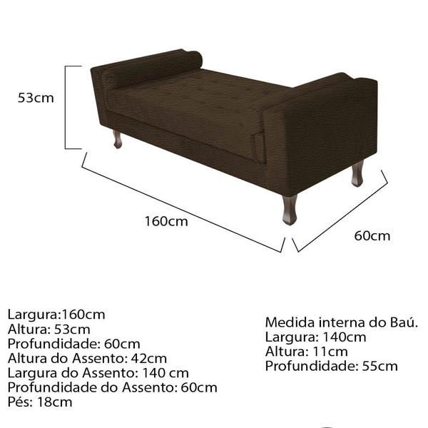 Imagem de Kit Cabeceira Lady e Recamier Félix 160 cm Queen Size Corano Marrom - ADJ Decor