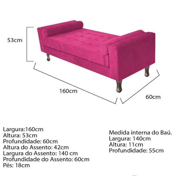 Imagem de Kit Cabeceira Lady e Recamier Félix 160 cm Queen Size Suede Pink - Doce Sonho Móveis