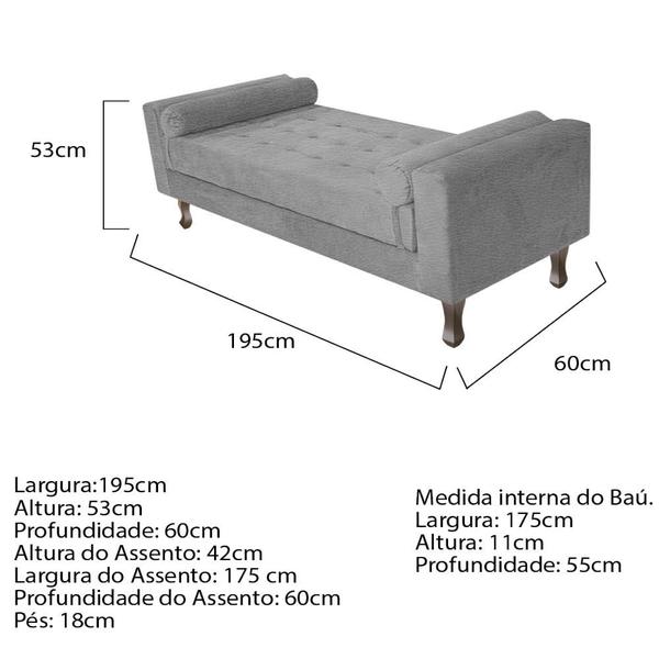 Imagem de Kit Cabeceira Lady e Recamier Félix 195 cm King Size Corano Cinza - Doce Sonho Móveis