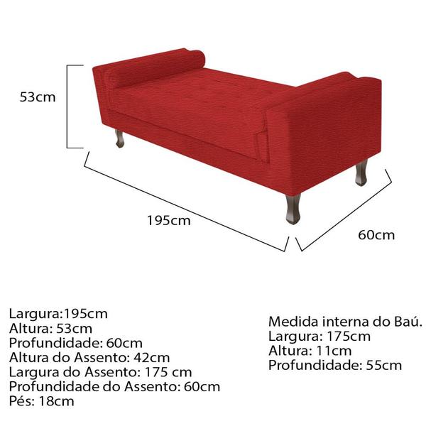 Imagem de Kit Cabeceira Lady e Recamier Félix 195 cm King Size Corano Vermelho - ADJ Decor