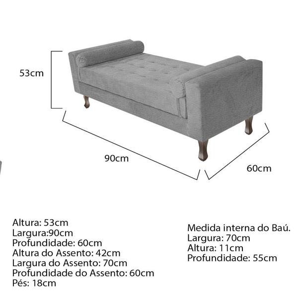 Imagem de Kit Cabeceira Lady e Recamier Félix 90 cm Corano Cinza - Doce Sonho Móveis