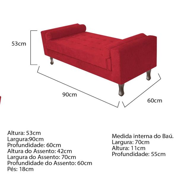 Imagem de Kit Cabeceira Lady e Recamier Félix 90 cm Solteiro Suede Vermelho - Doce Sonho Móveis