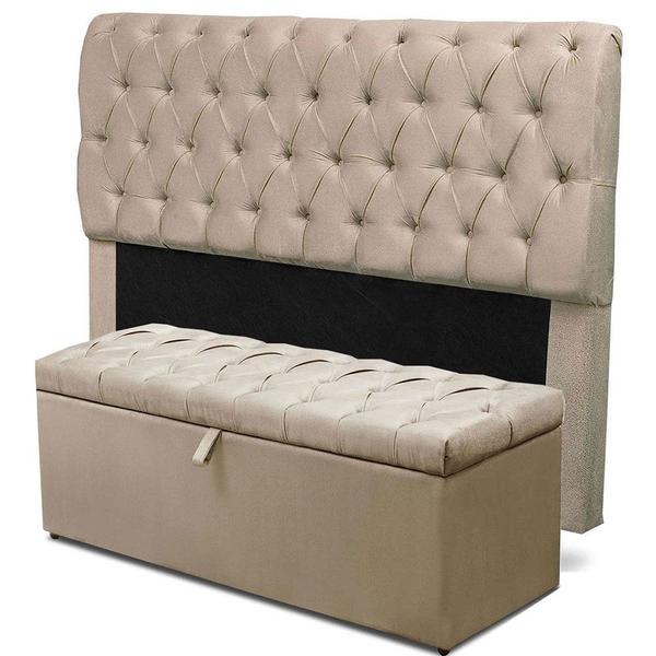 Imagem de Kit Cabeceira Mais Calçadeira Baú Casal King 195cm Para Cama Box Paris Suede Marfim - DS Estofados