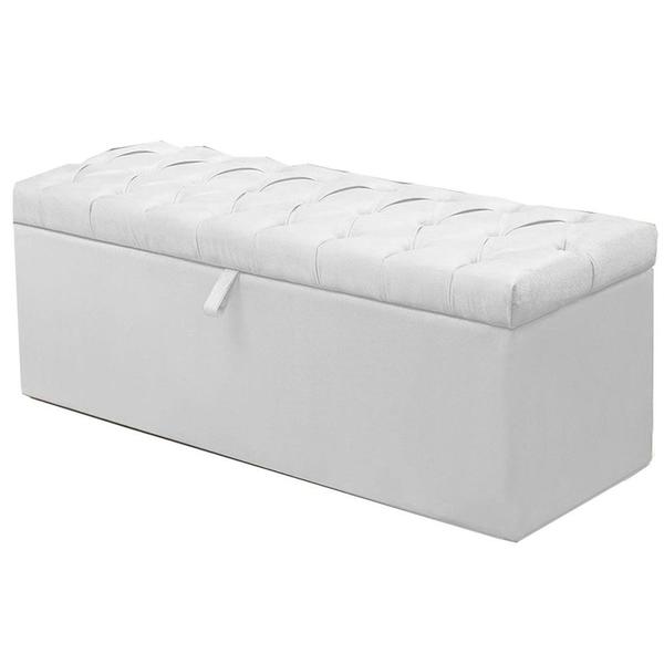 Imagem de Kit Cabeceira Mais Calçadeira Baú Casal Queen 160cm Para Cama Box Paris Napa Branco - DS Estofados