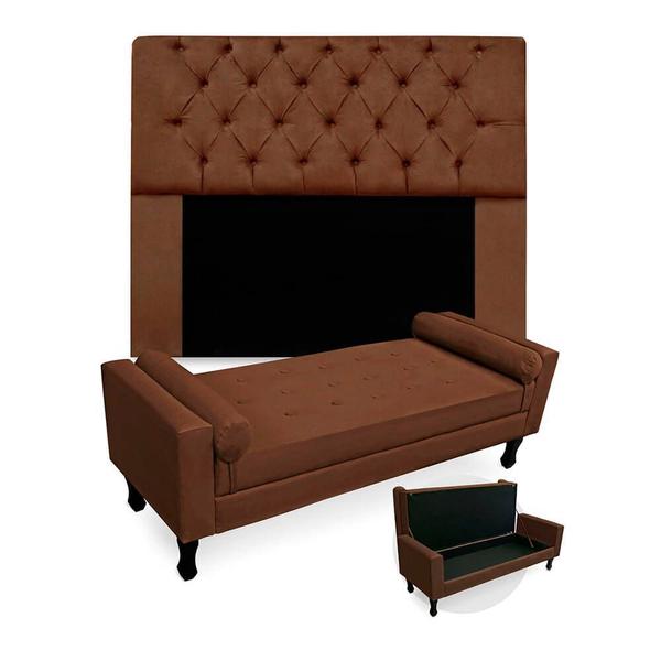 Imagem de Kit Cabeceira Mirage + Calçadeira Baú Felix Casal 140cm Suede - Ecotec Decor