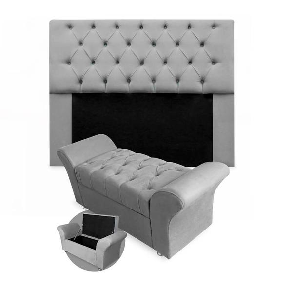 Imagem de Kit Cabeceira Mirage + Calçadeira Baú Veneza King Size 195cm Suede - Ecotec Decor