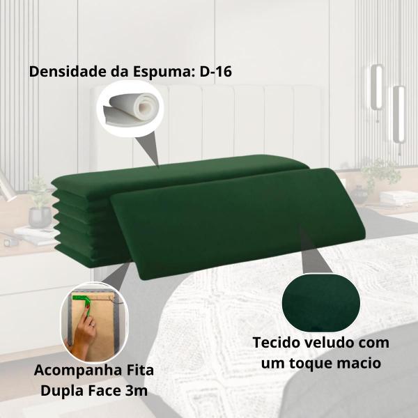 Imagem de Kit Cabeceira Modulada 7 Un. e Calçadeira Baú Recamier Casal Estofada 140cm Carla Veludo