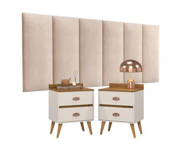 KIT Cabeceira Painel Modelo Julia 1,60x56cm Estofado Suede Com Mesa De Cabeceira Madero - Quality Móveis KIT Cabeceira Painel Modelo Julia 1,60x56cm Estofado Suede Com Mesa De Cabeceira Madero - Quality Móveis