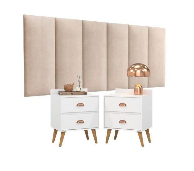 KIT Cabeceira Painel Modelo Julia 1,60x56cm Estofado Suede Com Mesa De Cabeceira Madero - Quality Móveis KIT Cabeceira Painel Modelo Julia 1,60x56cm Estofado Suede Com Mesa De Cabeceira Madero - Quality Móveis