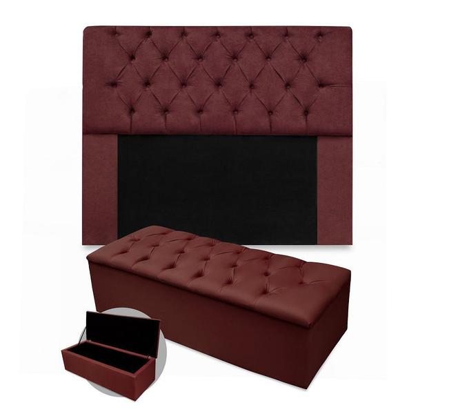 Imagem de Kit cabeceira paris mais calçadeira 195cm suede bordo