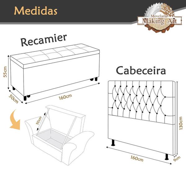 Imagem de Kit Cabeceira Queen + Recamier Baú Sapateira 160cm PHOENIX - Making Art