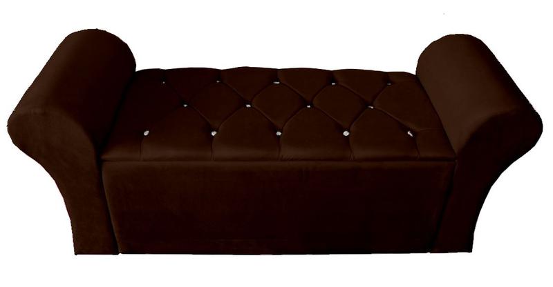 Imagem de Kit Cabeceira + Recamier Luxo Com Botões Strass Estofada Super King 198 CM - Suede - Sv Decor