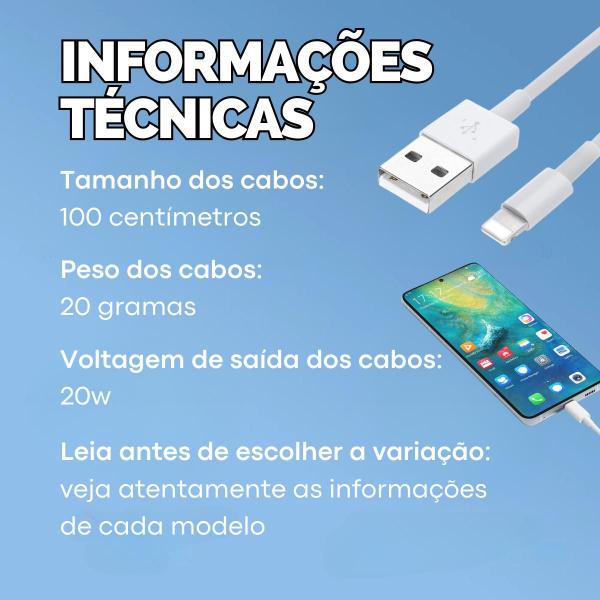 Imagem de Kit Cabo Carregador Celular Dados Rápido USB USB-C 1 Metro - Escolha Seu Kit