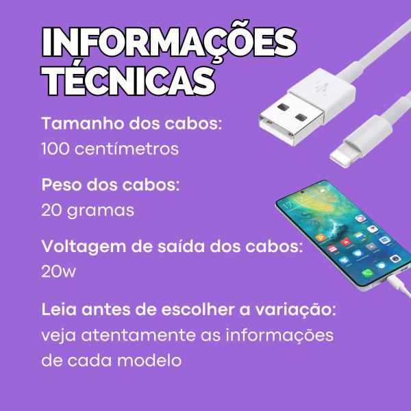 Imagem de Kit Cabo Carregador Celular USB Rápido USB-C 1 Metro - Escolha Seu Kit