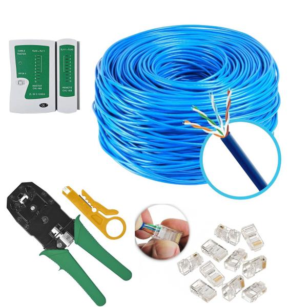 Imagem de Kit Cabo De Rede 50M Azul Alicate Rj45 Rj11 Testador 20Rj45