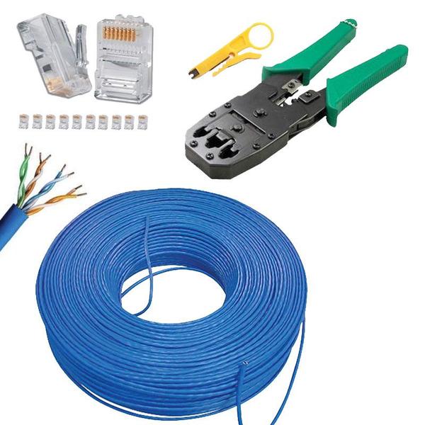 Imagem de Kit Cabo de Rede Internet 100 Metros + Alicate de Crimpar e 20 Conector Rj45