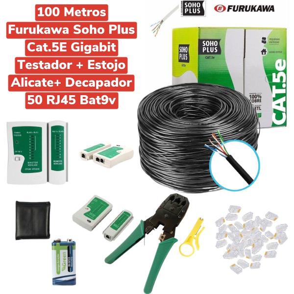 Imagem de Kit cabo de rede pt 100m furukawa  alicate+testador+50rj45+bat 9v