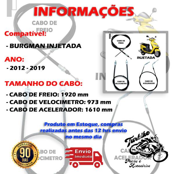 Imagem de Kit Cabo De Velocimetro + Acelerador + Freio Para Suzuki Burgman 125 2012 2013 2014 2015 2016 2017 2018 2019 Burgman125