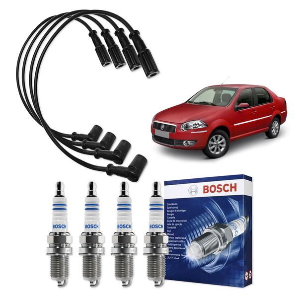 Imagem de Kit Cabo E Vela de Ingnição Original Bosch Fiat Siena 1.4 MPI 8V Tetrafuel 2006 a 2012