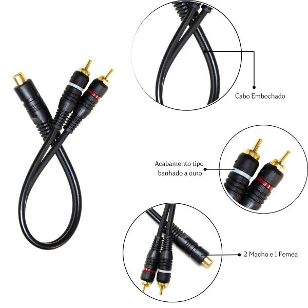 Imagem de Kit Cabo Rca 1,5 Metro + 2 Cabo Y 2 Macho 1 Femea P/ Modulo Amplificador Cabos Emborrachados Resistente rca anti ruidos