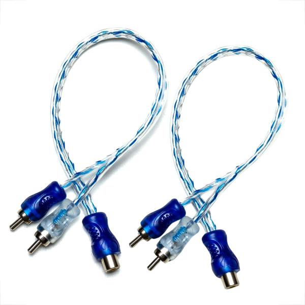 Imagem de Kit cabo rca 1metro com 2 rca y 1M/2F injetado azul cristal