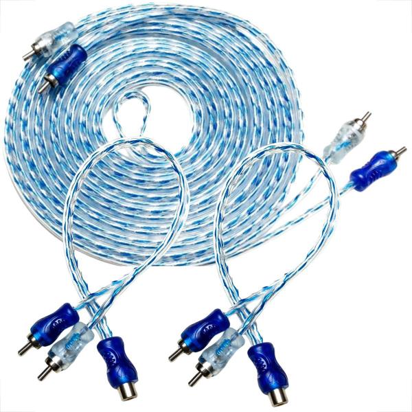 Imagem de Kit Cabo Rca 5 Mestros e 2 Cabos Rca y 1M/2M Injetado Azul