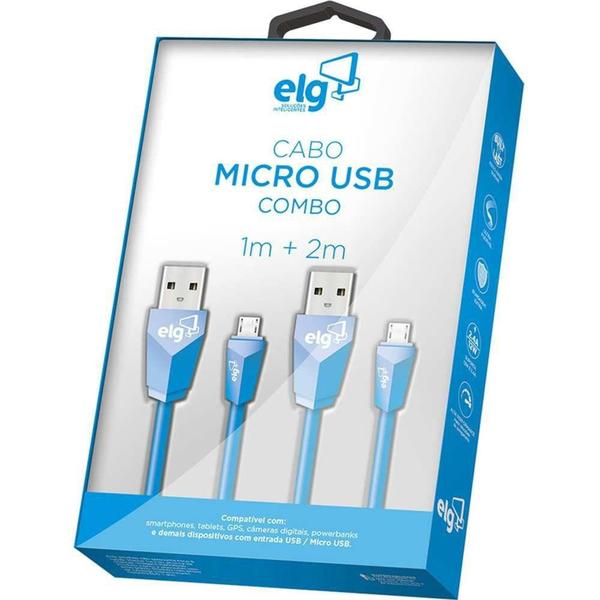 Imagem de Kit cabos micro usb 1m e 2m prisma cmb512be elg