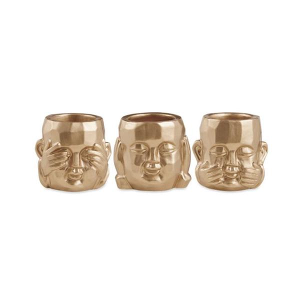 Imagem de Kit Cachepot Buda Dourado Decorativo Cimento Expressões 3 Pc