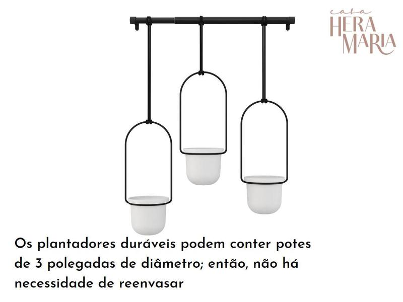 Imagem de Kit Cachepot Triflora Ajustável Prático Vaso Decorativo Pendente Parede Teto Janela Suspenso 3 Planta Flores Metal Umbra