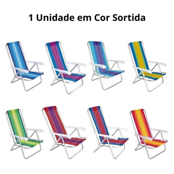 Imagem de Kit Cadeira de Praia 4 Posicoes Aluminio + Caixa Termica 18 Lts Rosa Pessego para Camping e Praia  Mor 