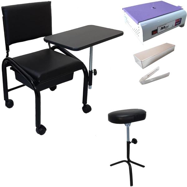 Imagem de Kit Cadeira Manicure Pedicure Estética Cirandinha + Apoio De Pé Tripé + Estufa Esterilizadora Mini Colors Odontécnica - Mbm Decor
