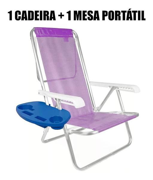 Imagem de Kit Cadeira Praia 8 Pos. Aluminio + Mesa P/ Cadeira Mor Lilás