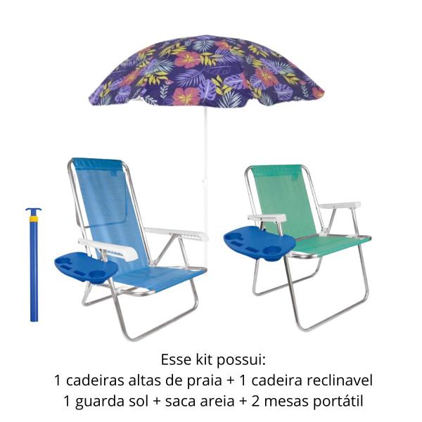 Imagem de Kit Cadeira Praia+ Reclinável + Guarda Sol + Saca Areia + Suporte Mor