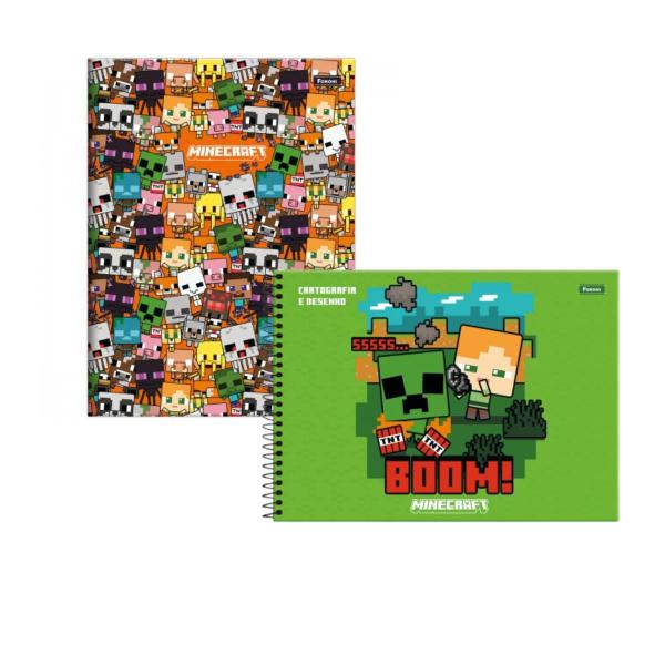 Imagem de Kit Caderno Brochurão 80fls + Desenho Espiral Minecraft - Foroni