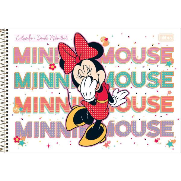 Imagem de Kit Caderno de Desenho Minnie Disney 80 Fls Capa Dura com Adesivo Tilibra + Lápis de Cor Faber 22 Cores Escolar Infantil