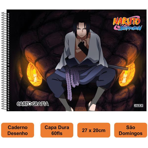 Imagem de Kit Caderno de Desenho Naruto Shippuden 60 folhas Capa Dura São Domingos + Lápis de Cor Faber 12 Cores Escolar Infantil