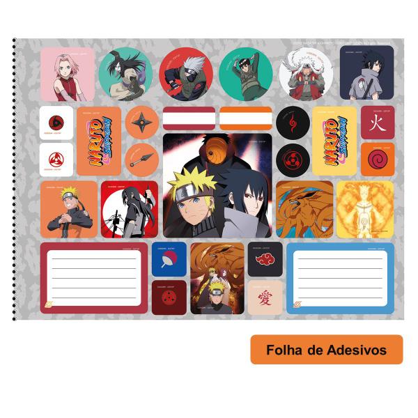 Imagem de Kit Caderno de Desenho Naruto Shippuden 60 folhas Capa Dura São Domingos + Lápis de Cor Faber 12 Cores Escolar Infantil