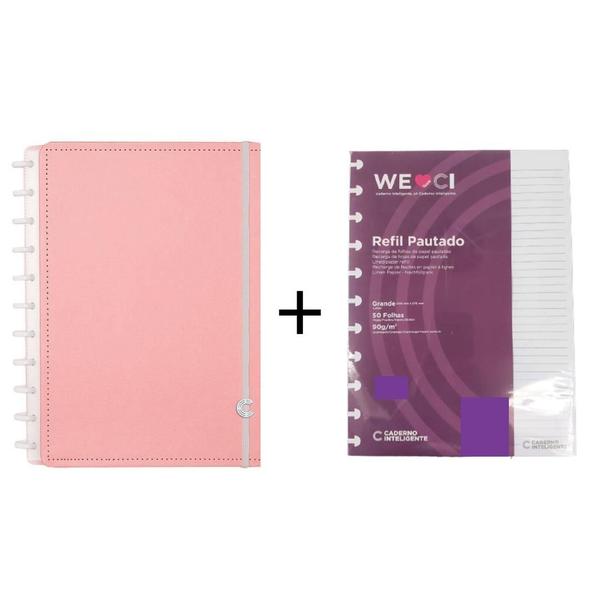 Kit Caderno Inteligente Rose Pastel e Refil Pautado Grande Imagem de Kit Caderno Inteligente Rose Pastel e Refil Pautado Grande