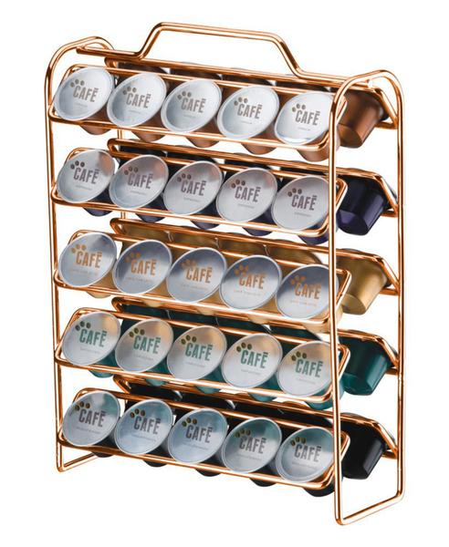 Imagem de Kit Café 3 Peças Suporte 50 Cápsulas Nespresso Porta Sachês Guardanapos Cobre Rose Gold - Future