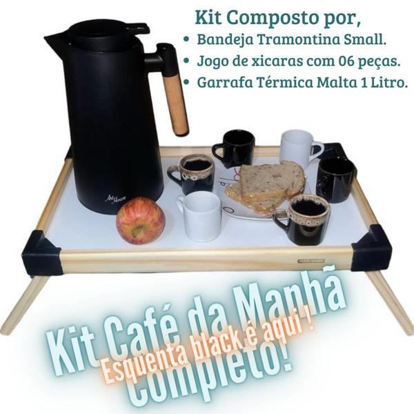 Kit Café da Manhã Garrafa Térmica na Bandeja Tramontina com Xícaras Cr Imagem de Kit Café da Manhã Garrafa Térmica na Bandeja Tramontina com Xícaras Cr