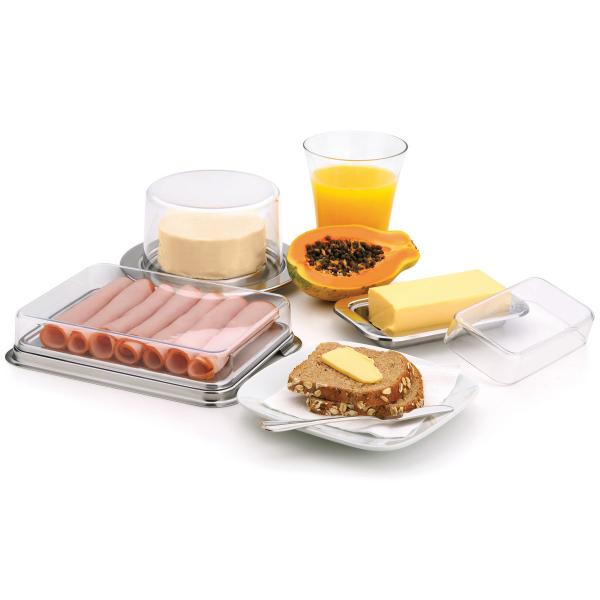 Kit Café Da Manhã Queijeira Porta Frios Manteigueira e Espátula Aço Inox - Forma Imagem de Kit Café Da Manhã Queijeira Porta Frios Manteigueira e Espátula Aço Inox