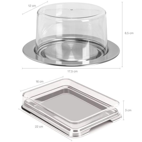 Kit Café Da Manhã Queijeira Porta Frios Manteigueira e Espátula Aço Inox - Forma Imagem de Kit Café Da Manhã Queijeira Porta Frios Manteigueira e Espátula Aço Inox
