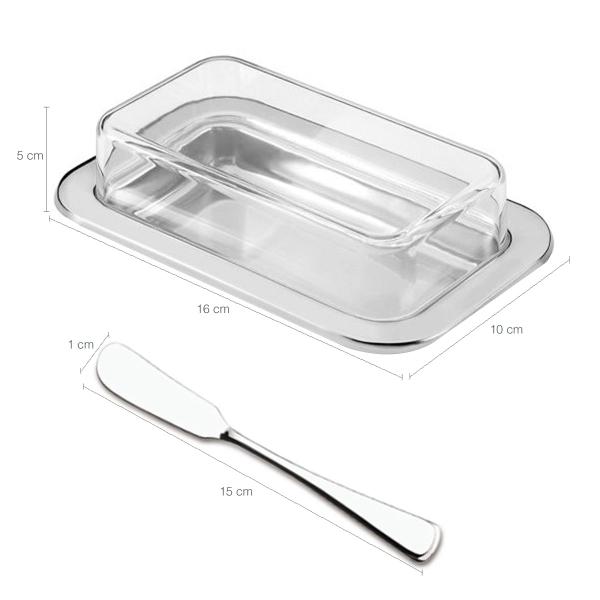 Kit Café Da Manhã Queijeira Porta Frios Manteigueira e Espátula Aço Inox - Forma Imagem de Kit Café Da Manhã Queijeira Porta Frios Manteigueira e Espátula Aço Inox