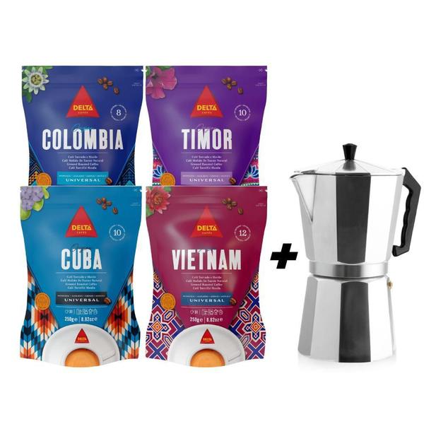 Imagem de Kit Café Gourmet Delta Q Pó + Cafeteira Italiana 6 Xícaras