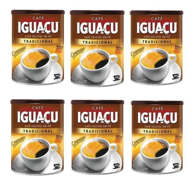 Kit Café Iguaçu Solúvel Em Pó Lata 200G Caixa C/6 Unidades - Iguacu Imagem de Kit Café Iguaçu Solúvel Em Pó Lata 200G Caixa C/6 Unidades