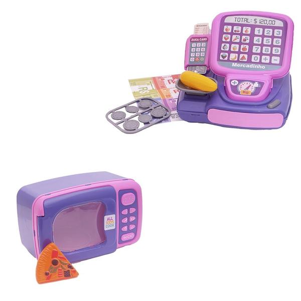 Kit Café Infantil Registradora Cafeteira Microondas 47p - Zuca Toys Imagem de Kit Café Infantil Registradora Cafeteira Microondas 47p